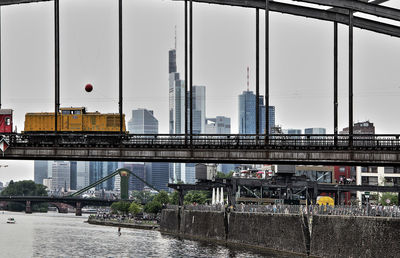 View of suspension bridge in city