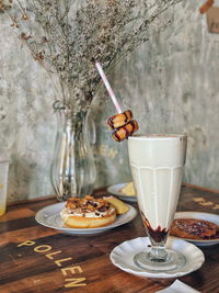 Close-up of drink served on table