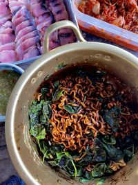 High angle view of food for sale in market