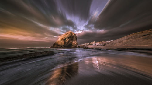 Scenic view of sea against sky at sunset