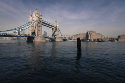 View of suspension bridge over river