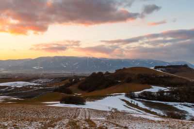 Turiec region with view of mala fatra mountain range in winter.