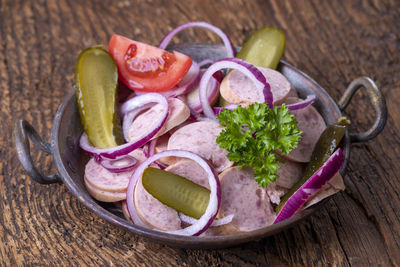 High angle view of food on table