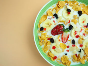 High angle view of breakfast on table