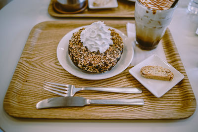 High angle view of breakfast on table