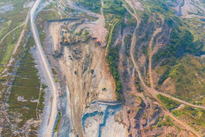 High angle view of road amidst trees