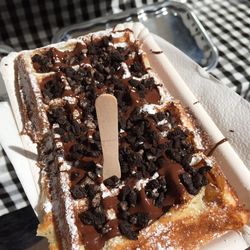 High angle view of chocolate cake in plate