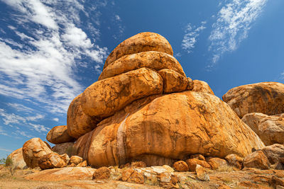 Low angle view of rock formation against sky