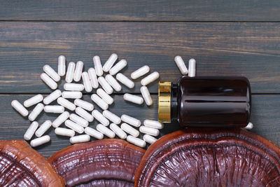 Directly above shot of bottles on table