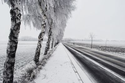 Snow covered landscape against sky