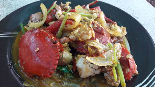 High angle view of food in plate