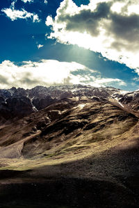 Aerial view of landscape and mountains against sky