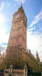 Low angle view of clock tower against sky