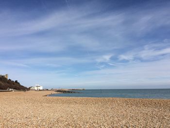 Scenic view of sea against blue sky