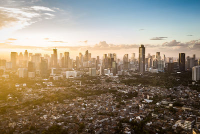 Aerial drone photograph of jakarta, capital city of indonesia.