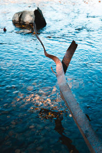 Scenic view of sea seen through metal boat