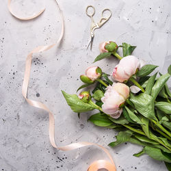 High angle view of rose on table