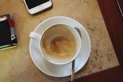 High angle view of coffee on table