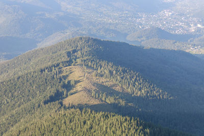 High angle view of land and mountains