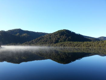 Scenic view of calm lake against clear sky