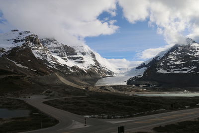 Scenic view of snowcapped mountains against sky