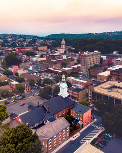 High angle shot of townscape against sky