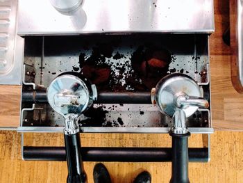 High angle view of coffee machine handles
