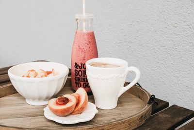 Close-up of coffee served on table