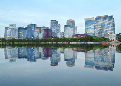 Reflection of buildings in lake