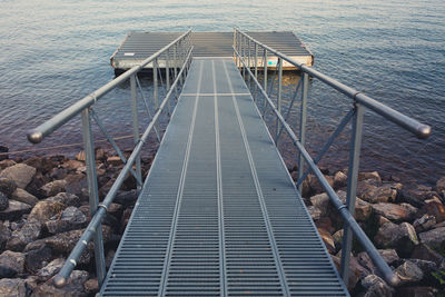 High angle view of jetty at lakeshore