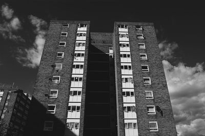 Low angle view of modern buildings against sky