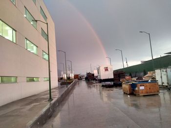 Panoramic view of rainbow over buildings in city