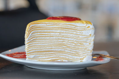 Close-up of cake in plate on table