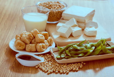 High angle view of breakfast on table