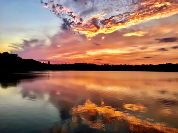 Scenic view of lake against sky during sunset