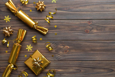 Directly above shot of christmas decorations on table