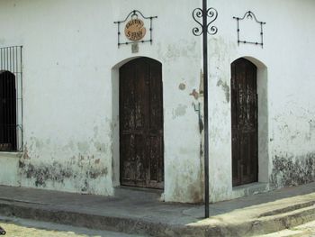 Closed door of building