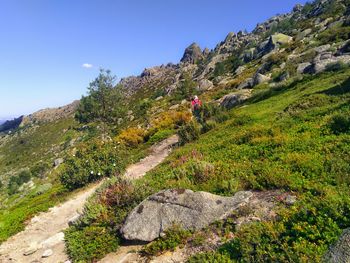 Uphill hike on rocky mountain 