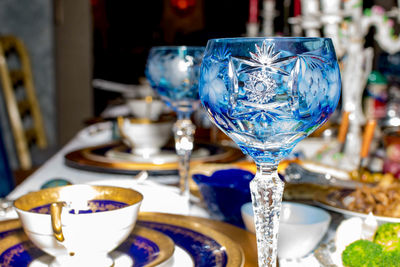 Close-up of beer glass on table