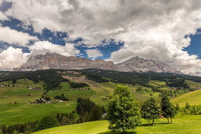Dolomiti alps in alta badia landscape amd peaks view, trentino alto adige region of italy