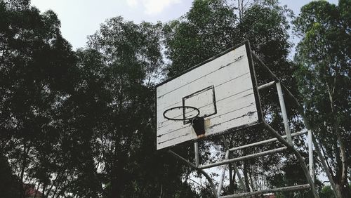 Low angle view of basketball hoop against sky