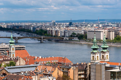 High angle view of buildings in city