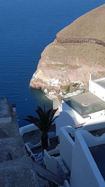 High angle view of buildings and sea