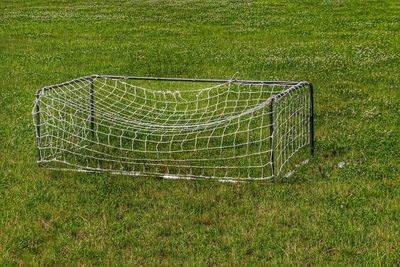 High angle view of soccer field