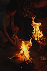 Close-up of bonfire at night