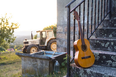 View of guitar against built structure