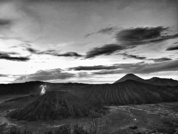 Panoramic view of volcanic landscape against sky