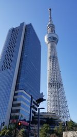 Low angle view of skyscrapers against clear sky