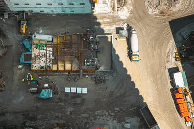 High angle view of people walking on street