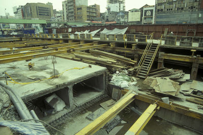 High angle view of construction site in city